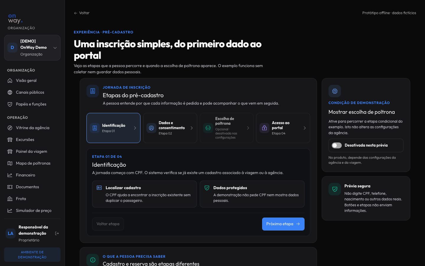 Pre-registro del prototipo con formulario y datos ficticios