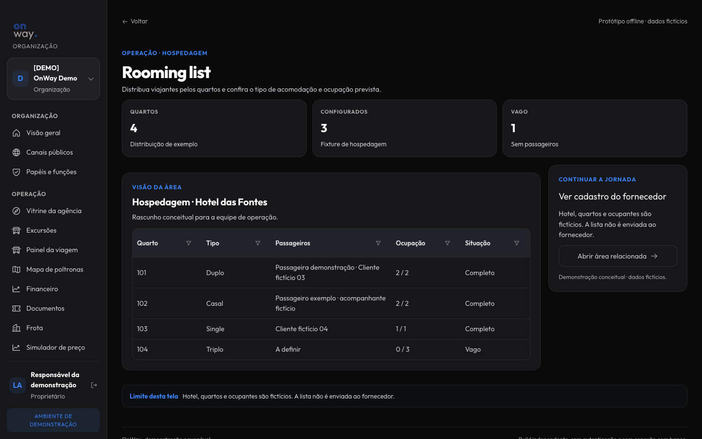 Visual prototype of the rooming list, fictional data; not a screenshot of the real app.